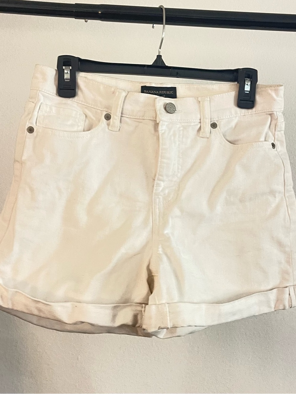 Banana Republic Cream High-Rise Rolled Hem Shorts
